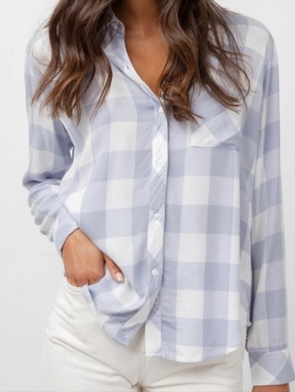 RAILS Buffalo Plaid Button Down  In Stone Blue Grey Gray Medium